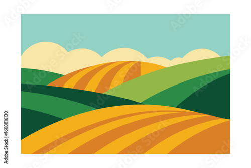 Rolling Hills With Crops Minimalist Vector