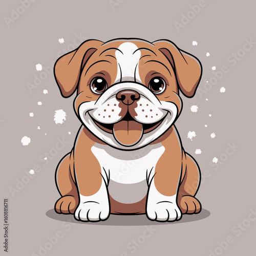 This charming bulldog illustration radiates happiness with its sparkling background, making it an engaging depiction for anyone who loves vibrant canine art.