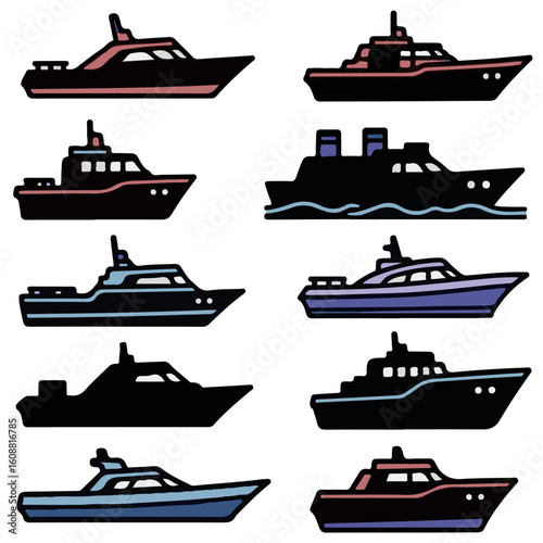 Modern Yacht and Boat Icon Set