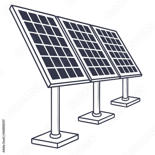 A set of solar panels isolated on white background, efficiently converting sunlight into electricity, promoting sustainable energy production