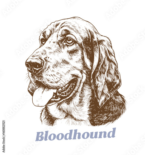 Dog head engraving illustration. Bloodhound Dog vector illustration