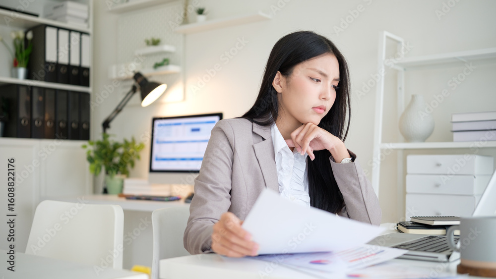 Stressed businesswoman dealing with accounting problems or financial data in the office. Stressed businesswoman dealing with accounting problems or financial data in the office.