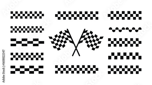Checkered Flag Vector Set, Racing Stripes, Speed Lines, and Automotive Graphics for Car Wraps, Motorsport Branding, and High-Speed Performance Design Projects