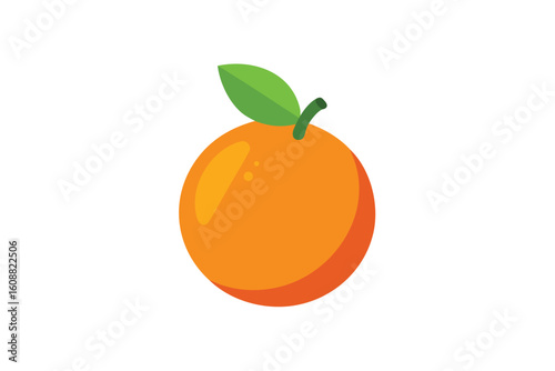 Cartoon Orange Fruit With Leaf Clean Style On White