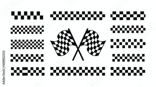 Racing Flag and Stripe Collection, Vector Set of Speed Lines, Motorsport Icons, and Finish Flags for Car Graphics, Bike Wraps, and Sports Branding