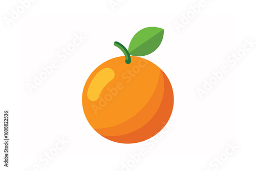 Cartoon Orange Fruit With Leaf Clean Style On White