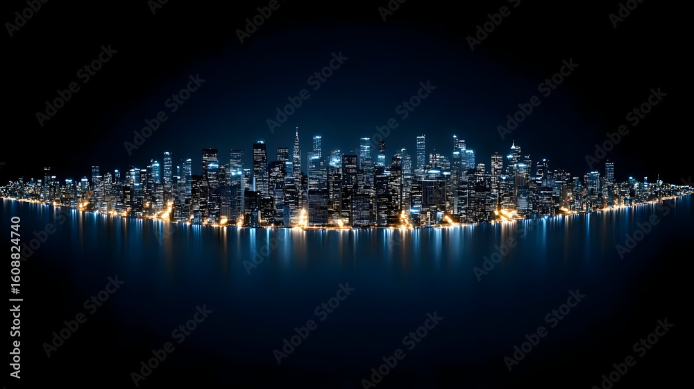 Naklejka premium An immersive look up perspective of towering skyscrapers in an urban setting, showcasing the dynamic of cityscape at twilight