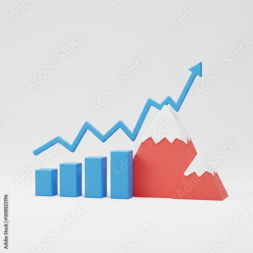 Colorful 3D Graph and Mountain Illustration Representing Growth