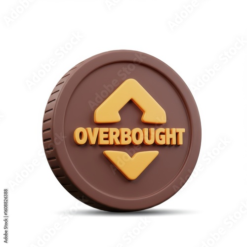 Conceptual Coin with Overbought Symbol Representing Market Trends