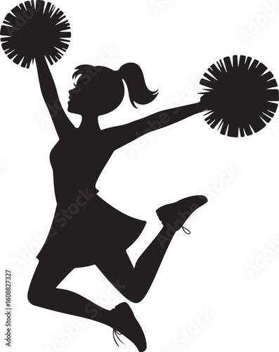Cheerleader silhouette pom poms jumping cheerleading sport vector graphic design