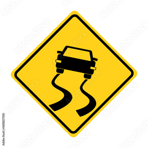 Slippery when wet road sign, Road sign warning of slippery conditions. Flat vector illustration design.