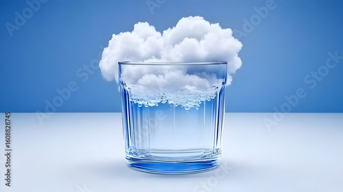 Floating glass tube surrounded by clouds sky abstract dreamy environment aerial view