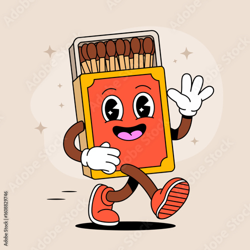 A cheerful cartoon matchbox character enjoys a moment of joy while waving happily, showcasing a bright, playful design that sparks creativity and happiness in viewers.