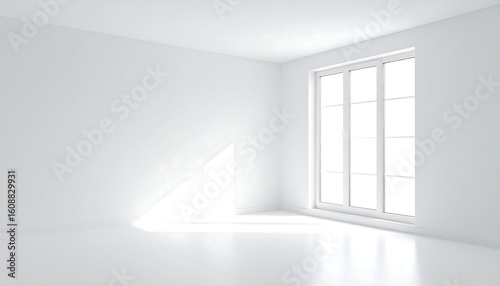 Wallpaper Mural Sunlit empty room, white walls, floor, and large window Torontodigital.ca