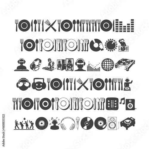 DJ and Music Icons with Food Elements