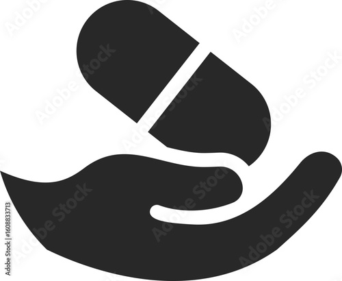 Hand giving medicine tablet to represent charity, medical donation, and community health support