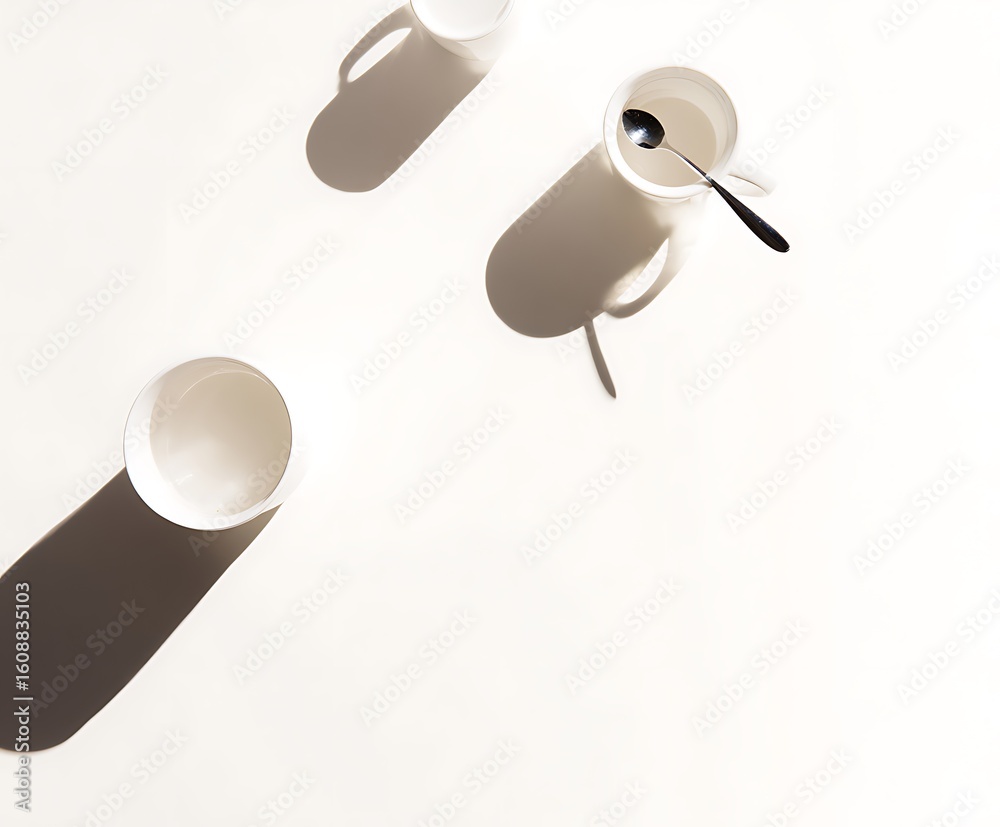 Fototapeta premium Mugs spoon shadows on clean surface
