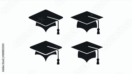 Set of four black graduation mortarboard icons in a 2x2 grid on a white background