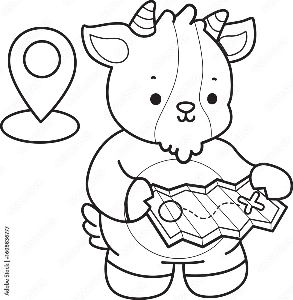 Obraz premium Coloring pages of cute goat animal icon stickers. 