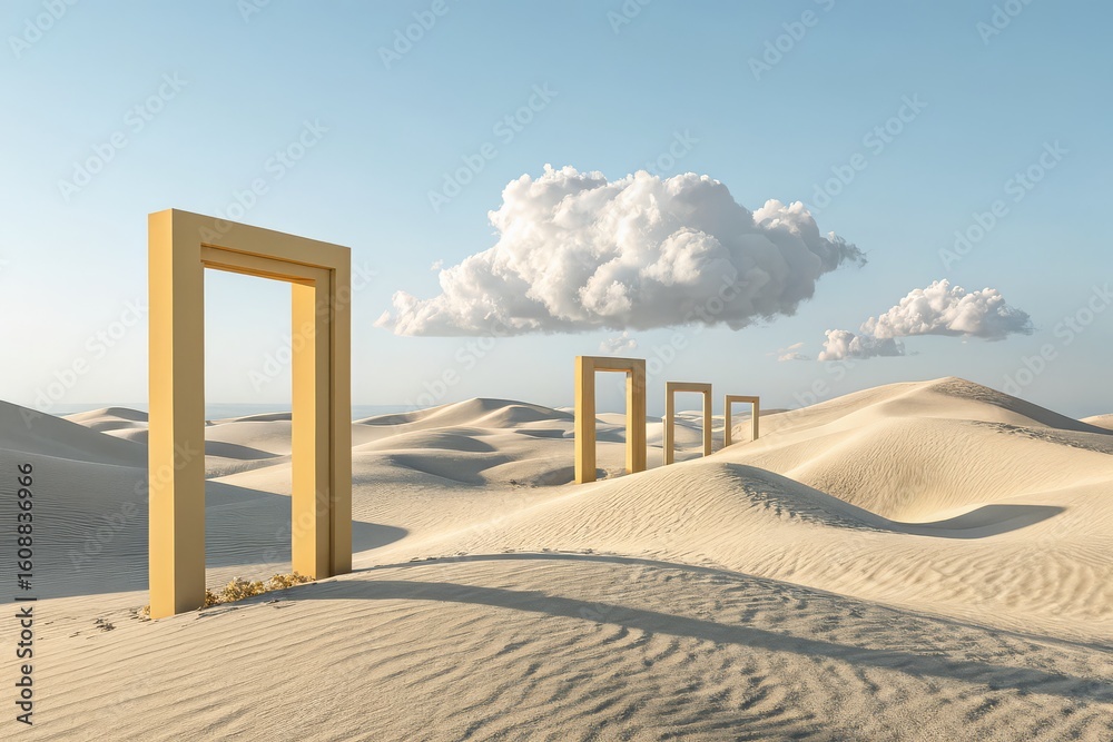 Surreal Desert Landscape with Door Frames: A Conceptual Gateway to Imagination Surreal Desert Landscape with Door Frames: A Conceptual Gateway to Imagination