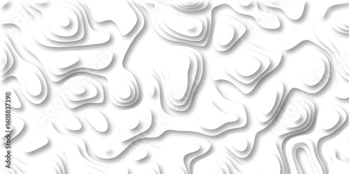 Abstract white paper cut topographic contour map pattern with shadows and depth effect for modern design
