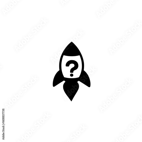 Rocket icon with question mark vector illustration for uncertain startup idea or innovation concept

