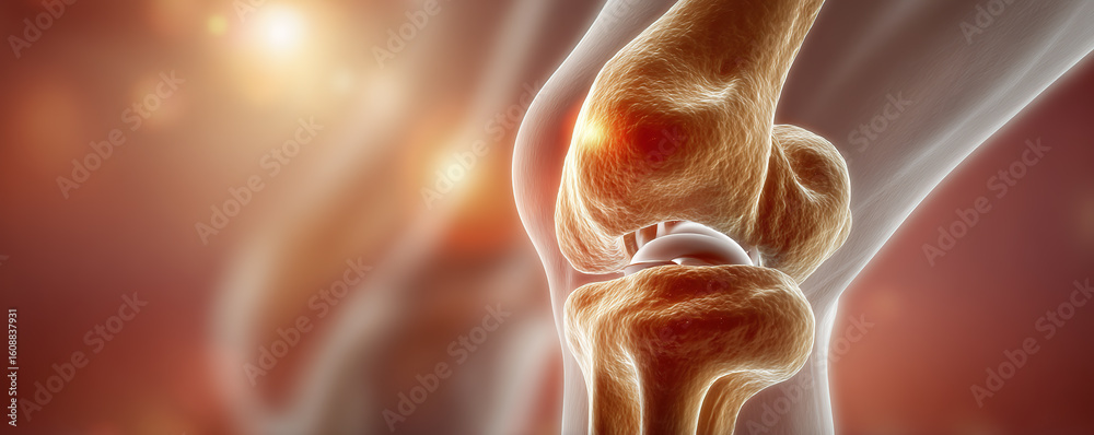 Naklejka premium Detailed view of a human knee joint illustrating its structure and movement capabilities during various activities