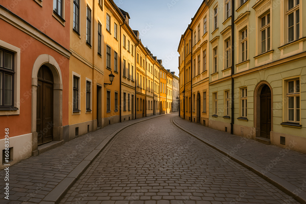 Obraz premium Golden Hour on a Quiet European Alleyway