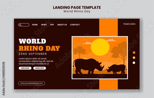 Flat Cartoon Template Design for World Rhino Day Social Media Landing Page
