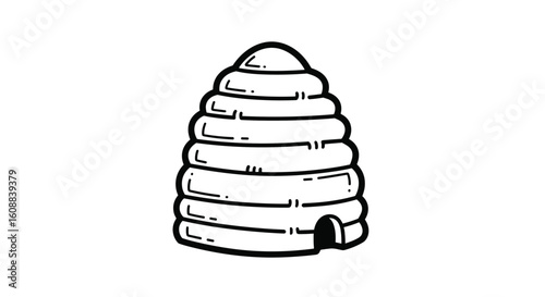 An artistic sketch of a beehive showing its layers and entrance hole providing a natural home for bees