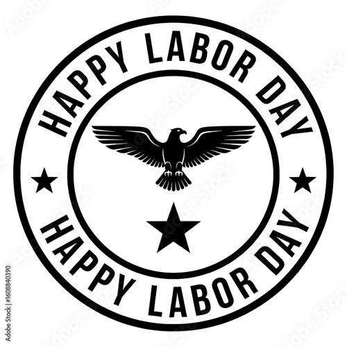 USA Labor Day Vector Seal Badge with Bald Hawk or Eagle and Star – Patriotic Emblem on Transparent Background. Happy Labor Day Vector Design For T Shirt, Social Poster, Banner.