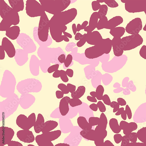 Floral colorful seamless pattern with abstract different flowers. Vector pink background, design, print