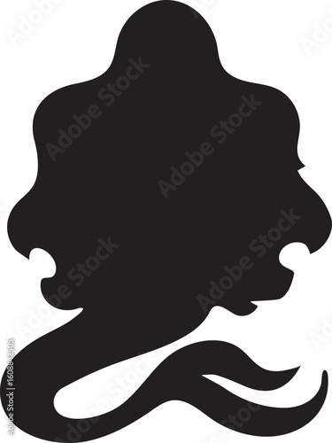 Silhouette of a Mysterious Mythical Creature with Flowing Hair and a Serpentine Tail Hinting at Legends and Folklore