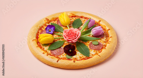 Whimsical Floral Pizza with Roses and Tulips