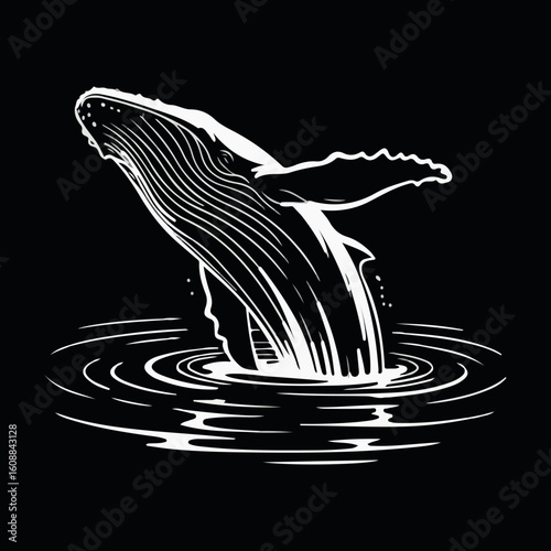 Minimalist Whale Splash Graphic Tee. Jumping Whale Line Art T-Shirt Design. Humpback Whale Breaching Vector T-Shirt. Elegant Ocean Whale Line Drawing Tee. Nature-Inspired Whale Line Art Shirt