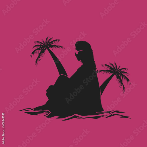silhouette of a woman in a tropical resort