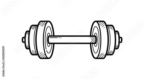 Vintage hand drawn dumbbell fitness equipment for health and strength training workouts