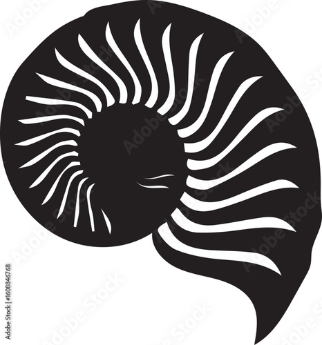 Elegant Monochrome Nautilus Shell Illustration with Spiraling Chambers A Symbolic Representation of Growth and Natural Geometry in Vector Format