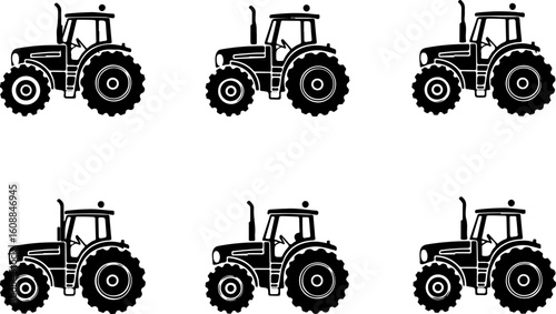 Farm Tractor Silhouette Vector Set