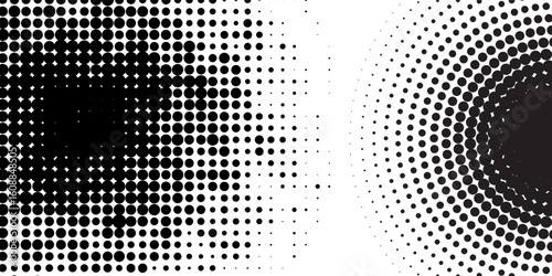Dotted halftone gradient texture. Vanishing polka dot background. Repeating dots gradation pattern background. Black fading comic pop art overlay backdrop. Raster effect wallpaper. Vector halftone