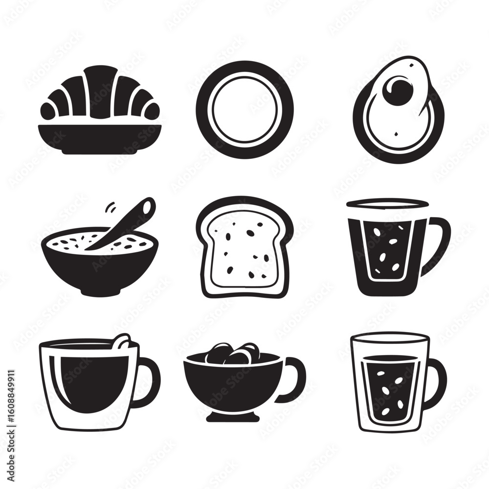Fototapeta premium Collection of breakfast food and drink icons isolated on white background isolated on transparent background