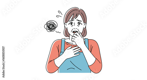 Illustration of a worried person looking stressed with hands near their face and chest experiencing anxiety and nervousness