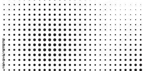Dotted halftone gradient texture. Vanishing polka dot background. Repeating dots gradation pattern background. Black fading comic pop art overlay backdrop. Raster effect wallpaper. Vector halftone