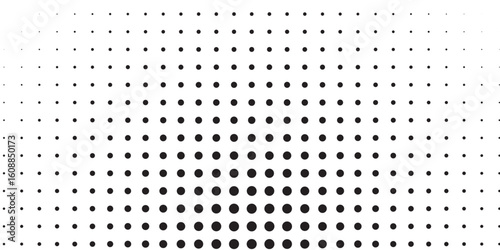 Dotted halftone gradient texture. Vanishing polka dot background. Repeating dots gradation pattern background. Black fading comic pop art overlay backdrop. Raster effect wallpaper. Vector halftone