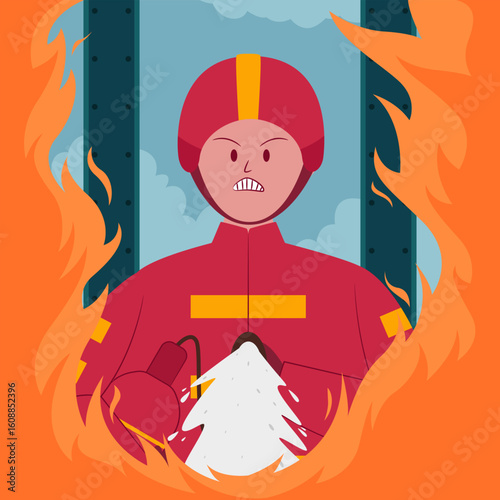 A brave firefighter battles flames with a fire extinguisher, symbolizing quick emergency response and dedication to saving lives.