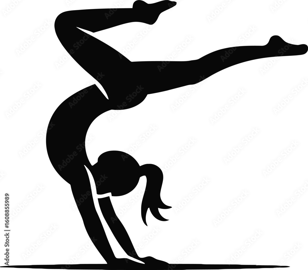 Fototapeta premium Strong Female Gymnast Silhouette: Powerful, Elegant, Black and White Vector Illustration.