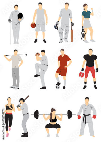 vector illustration of a set of sports people athlete
