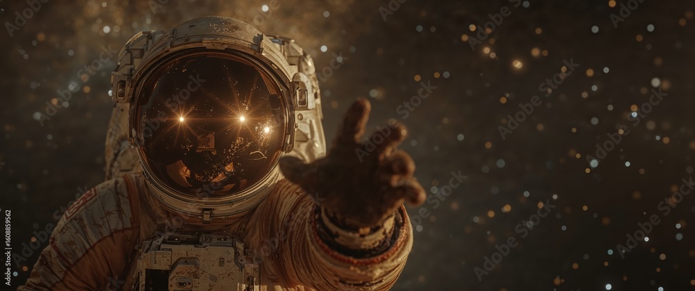 Fototapeta premium Lost in the Depths of Space. A Lone Astronaut Reaches Out Amidst the Stars.