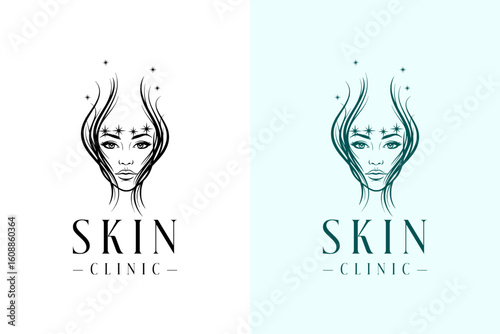 illustration of woman face made with multiple lines, vector logo for anti aging, skin specialist, dermatologist, cosmetics brand, makeup, beauty clinic, skin clinic, and more