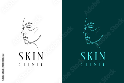 illustration of woman face designed with minimal outlines, vector logo for skin specialist, dermatology, skin wellness, makeup, skin care, cosmetics brand, skin clinic, and more